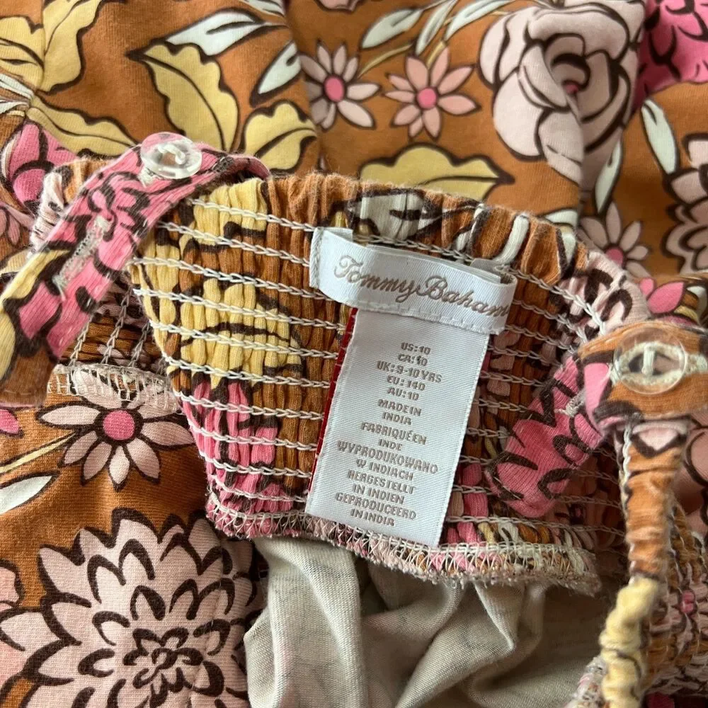 Tommy Bahama Dress Girls 10 Orange Pink Floral Sleeveless Summer Casual Kids